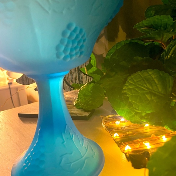 VTG  INDIANA Glass Satin Blue Turquoise Harvest Mist Compote - Picture 3 of 5